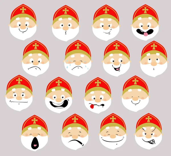 Saint Nicolas Emoticon Ensemble Illustration Vectorielle Design Plat Icône Simple — Image vectorielle