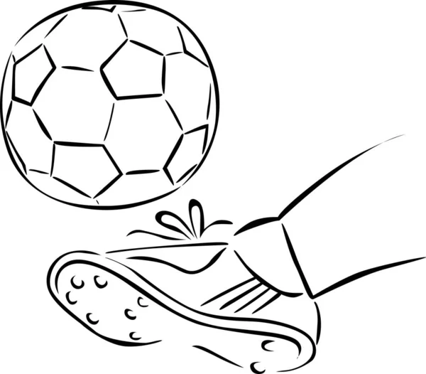 Bola Fútbol Sketch Patear Pelota Con Botas Fútbol Vector Sketch — Vector de stock