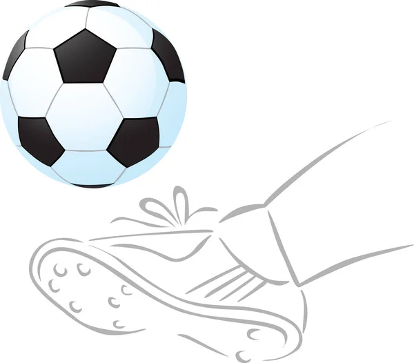 Bola Fútbol Sketch Patear Pelota Con Botas Fútbol Vector Sketch — Vector de stock