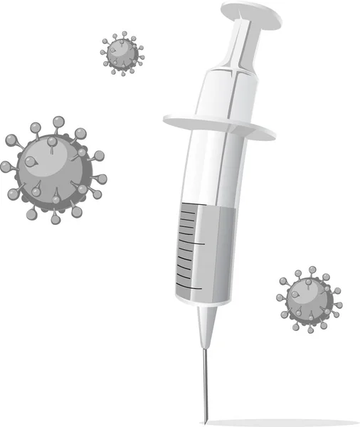 Illustration Vectorielle Vaccin Virus Isolés Noir Blanc — Image vectorielle