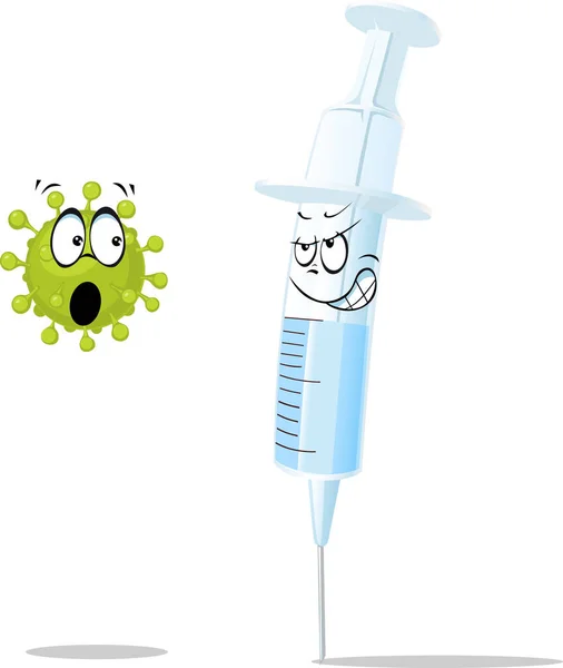 Impfstoff Und Virus Cartoon Vektor Illustration Auf Weißem Hintergrund Isoliert — Stockvektor