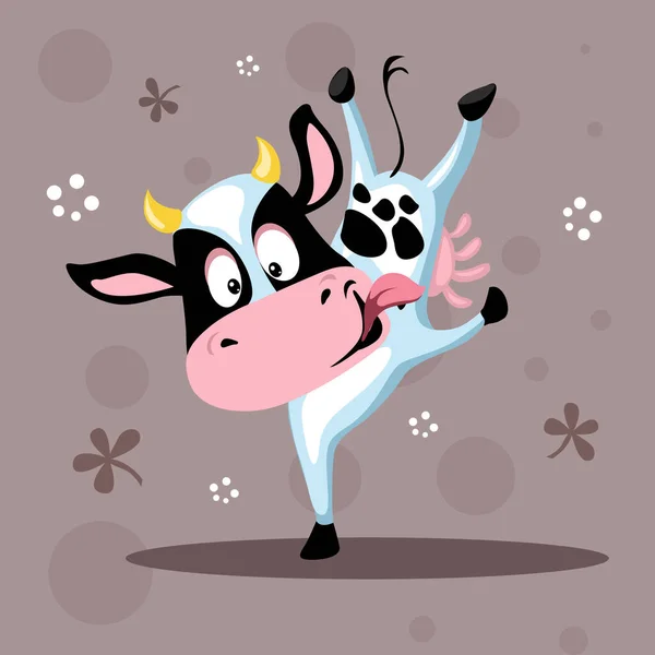 Funny Cow Dancin Making Handstand Vector Illustration — Stock Vector