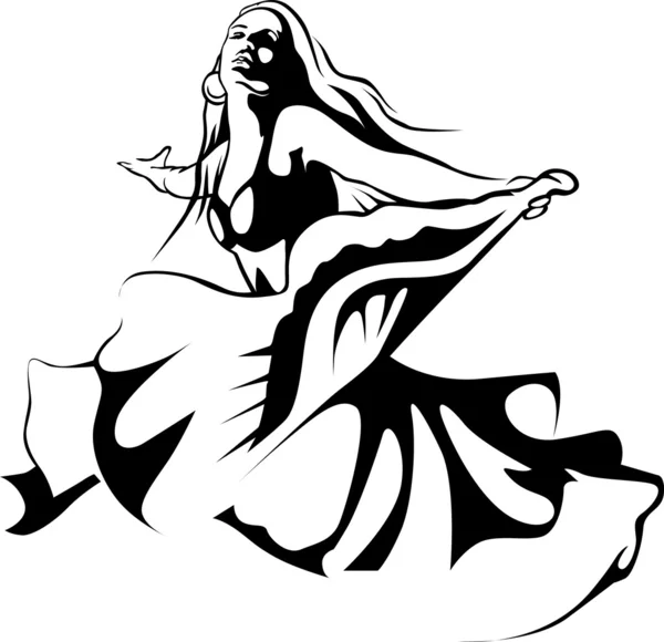 Dancing woman - black outline illustration — Stock Vector