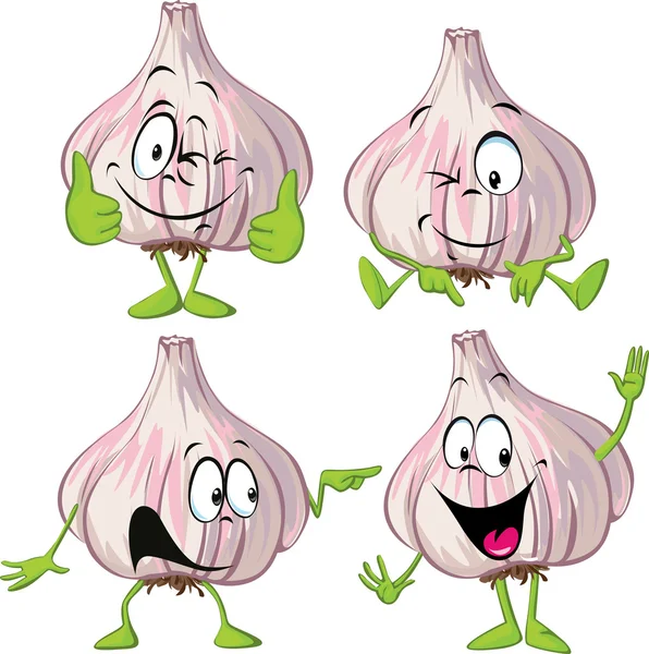 Garlic cartoon with hands and legs standing isolated on white background — Stock Vector