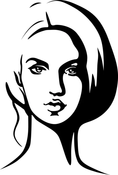 美しい若い女性 - 黒いアウトライン図の肖像画 — ストックベクタ