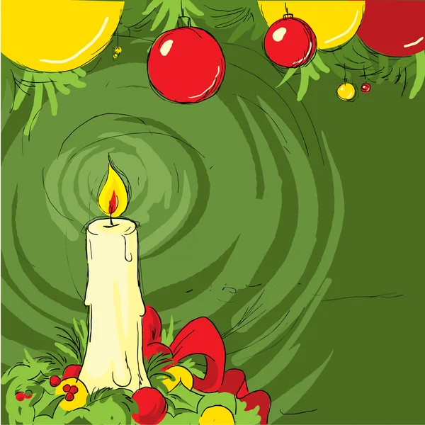 Christmas still life with a candle - vector illustration — Stock Vector