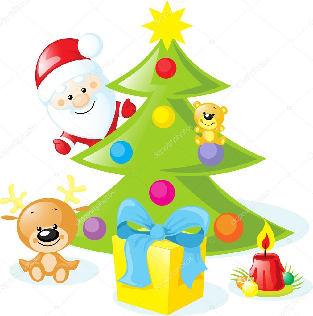 Disegno di Natale con Babbo Natale albero di Natale candela renna star