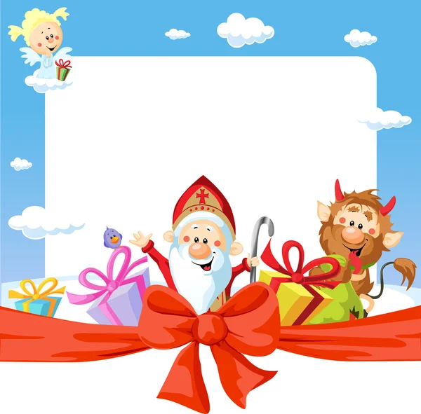 Saint nicholas çerçeve - komik vektör arka plan illüstrasyon
