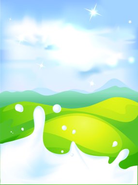 Splash süt - yeşil alan ve doğal arka plan ile vektör çizim