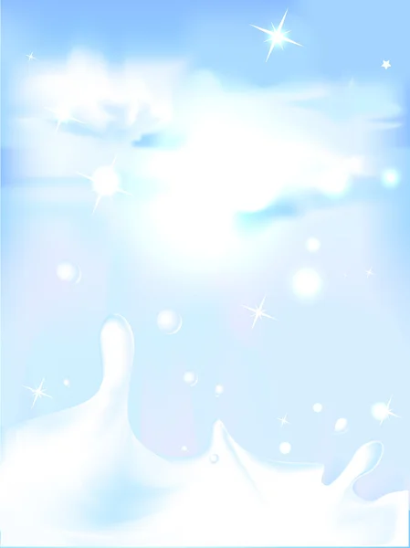 Percikan susu - ilustrasi vektor dengan latar langit biru - Stok Vektor