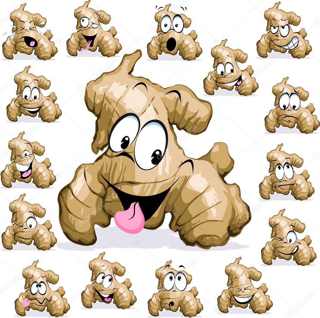 ginger cartoon with funny face on white background