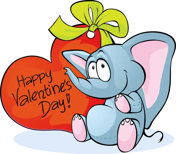 Funny elephant with red heart - Happy Valentines Day — Stock Vector