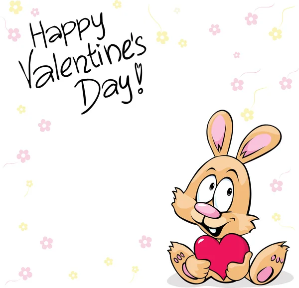 Valentines background with flowers and cute bunny holding heart — Stock Vector