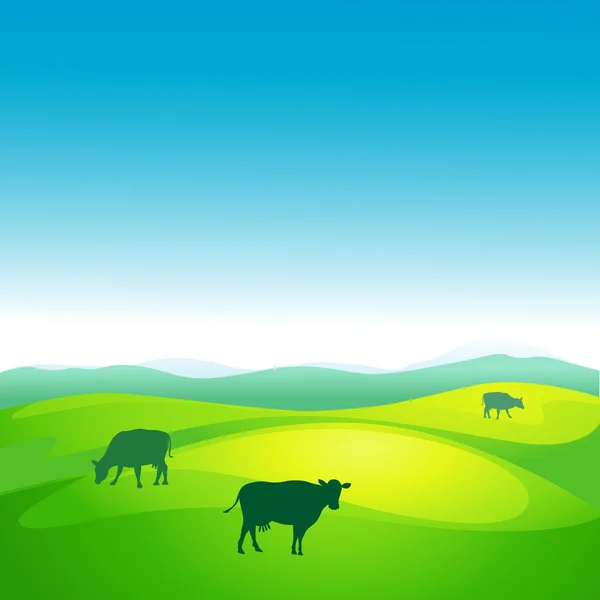 Pastos de vaca en un prado - ilustración vectorial — Vector de stock