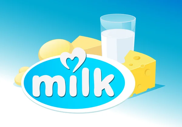 Disegno vettoriale con latte, illustrazione dei prodotti lattiero-caseari — Vettoriale Stock