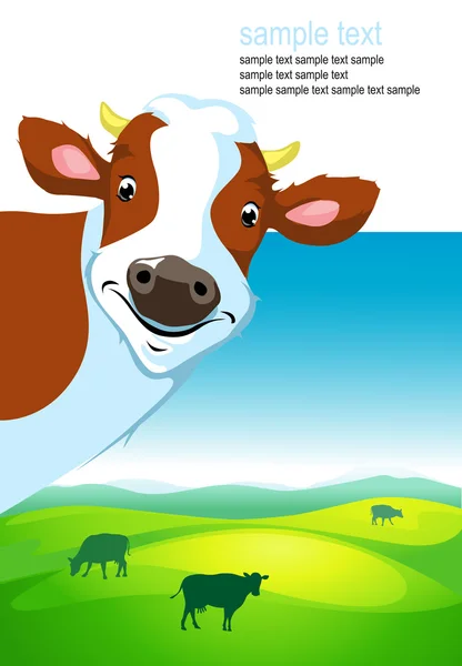 Vector design with cow and landscape — Stock Vector