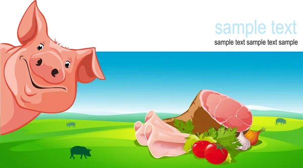 Vector design with pig, ham, pork, vegetable and farmland — Stock Vector