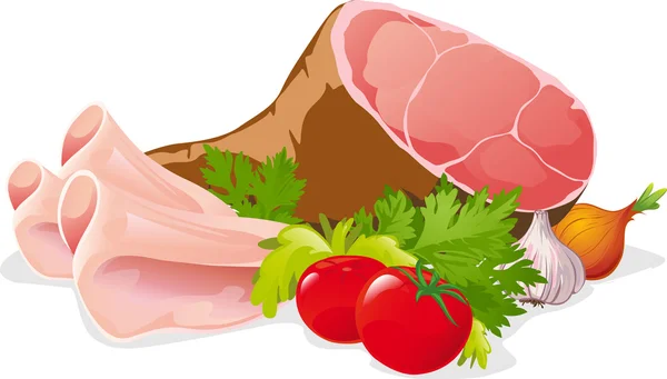 Ham with vegetable - vector illustration isolated on white background — Stock Vector