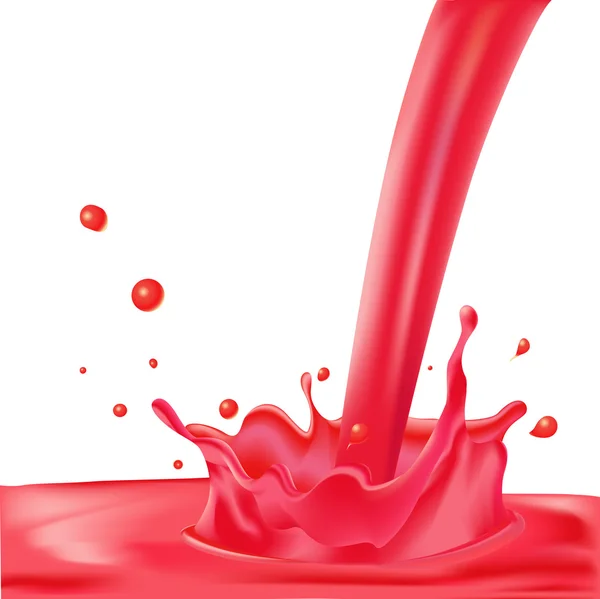 Salpicadura roja de líquido - ilustración vectorial aislada sobre fondo blanco — Vector de stock
