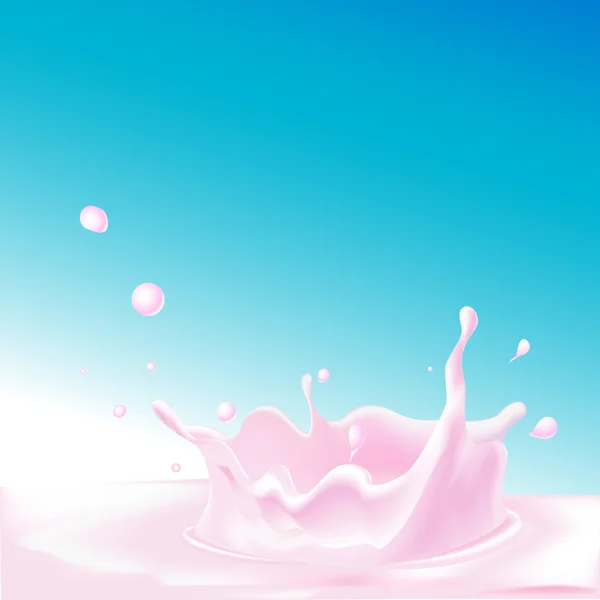 Spruzzata rosa di yogurt - illustrazione vettoriale su sfondo blu — Vettoriale Stock