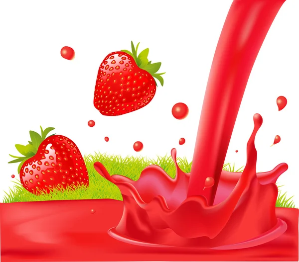 Red splash of strawberry juice - vector illustration isolated on white background — Stock Vector