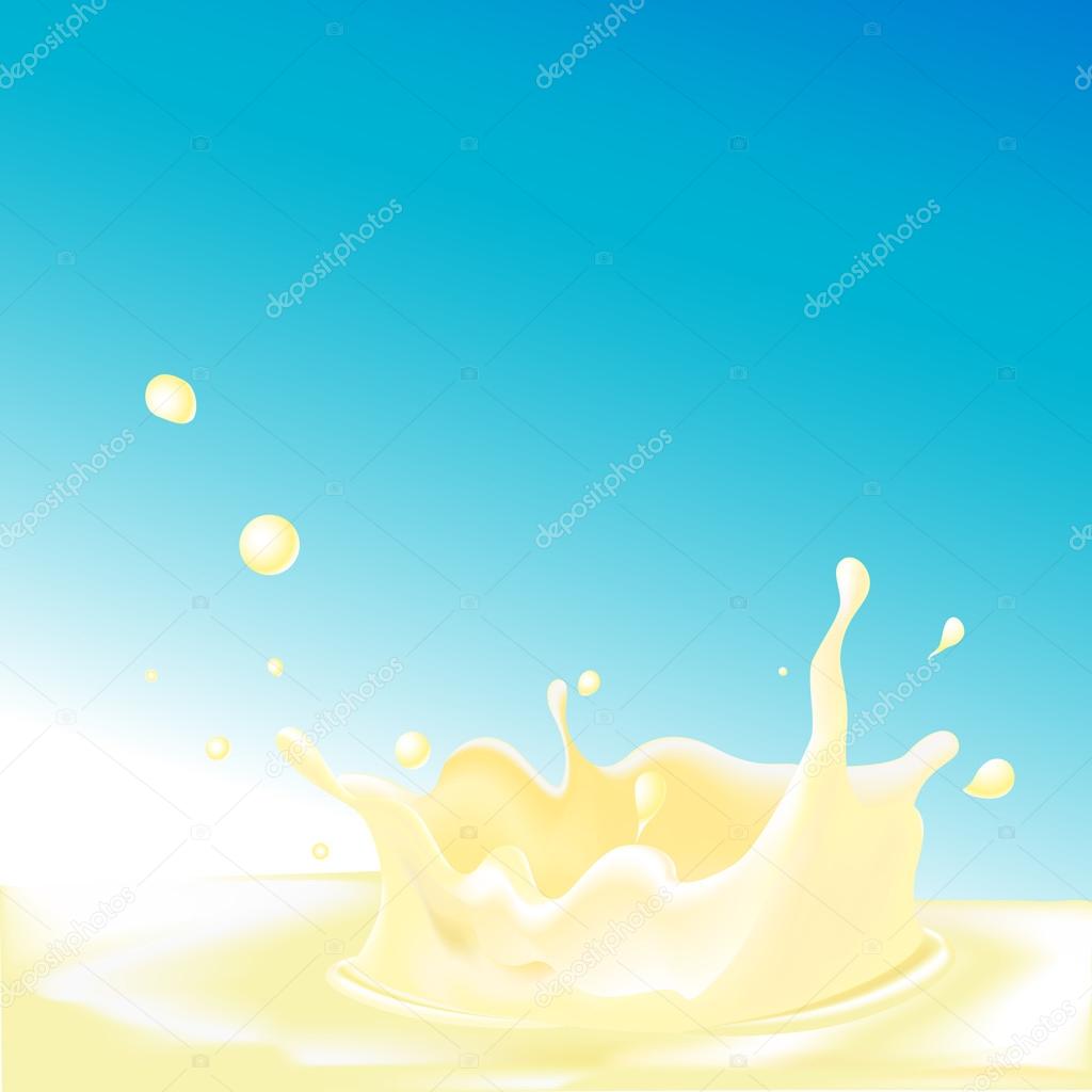 splash of vanilla drink or yogurt on blue background - vector illustration
