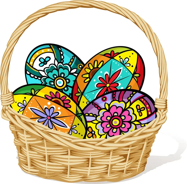 复活节彩蛋在篮子里-矢量图 — 图库矢量图片