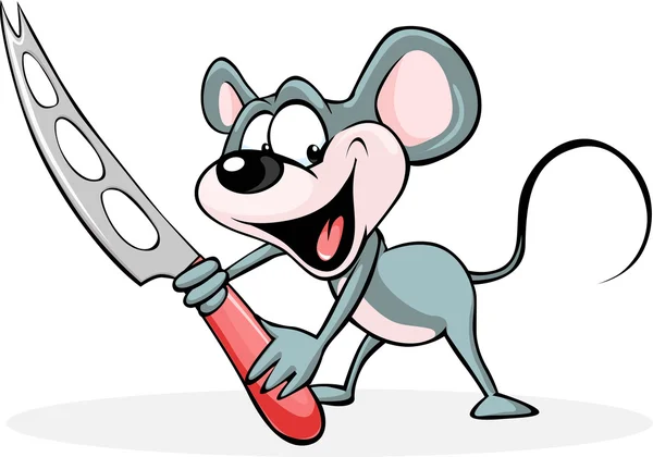 Maus halten Käsemesser - Vektor-Illustration isoliert auf weißem Hintergrund — Stockvektor