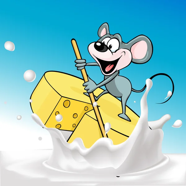 Myš se plaví na voru sýr - vektorové ilustrace — Stockový vektor