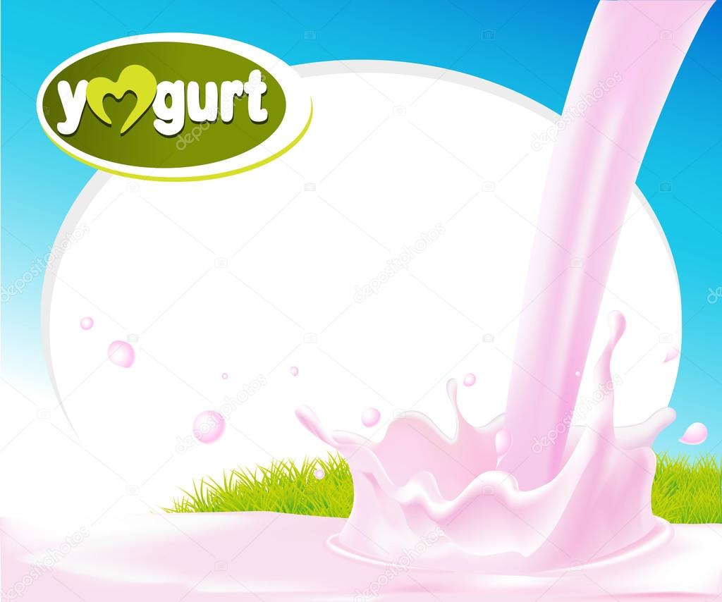 vector design frame with pink yogurt splash and green grass