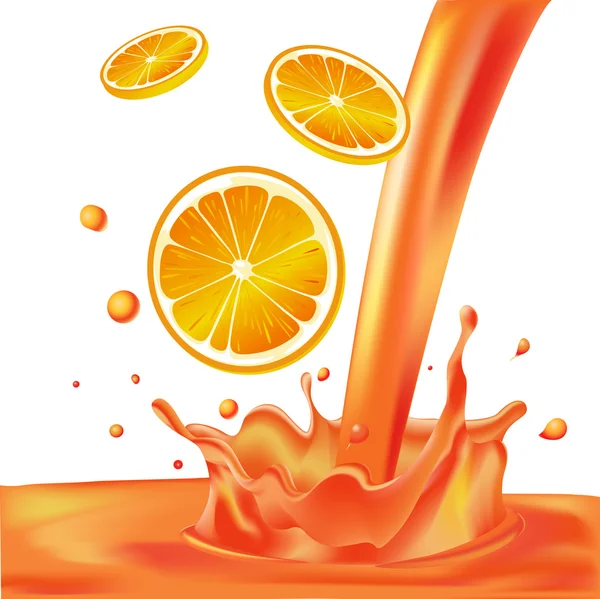 Éclaboussure orange de liquide avec des morceaux de fruits - illustration vectorielle isolée sur fond blanc — Image vectorielle