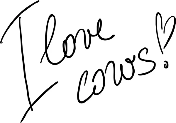 İnekler - el yazısı metin seviyorum — Stok Vektör