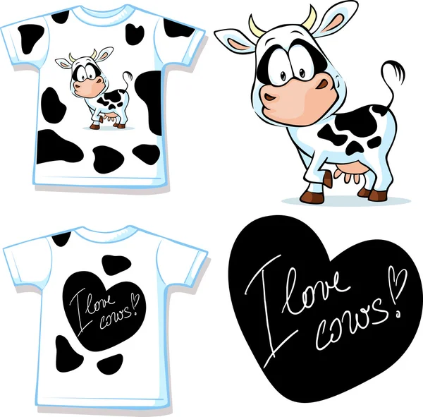 Shirt with cute black and white cow - vector illustration — Stock Vector