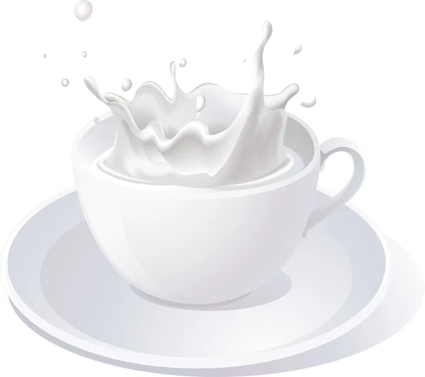 Vector salpicadura de leche en taza - ilustración aislada sobre fondo blanco — Vector de stock