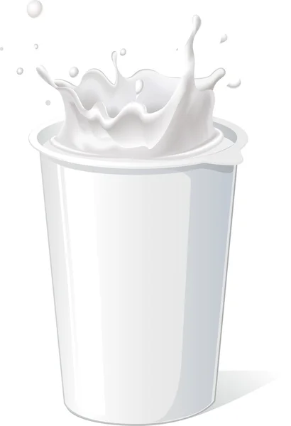 Plastbehållare för yoghurt med splash - vektor — Stock vektor