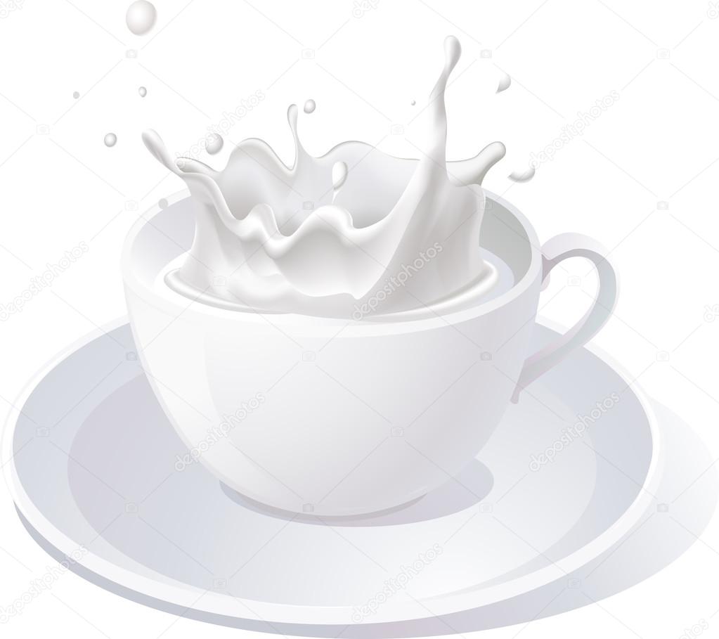 vector splash of milk in cup - illustration isolated on white background