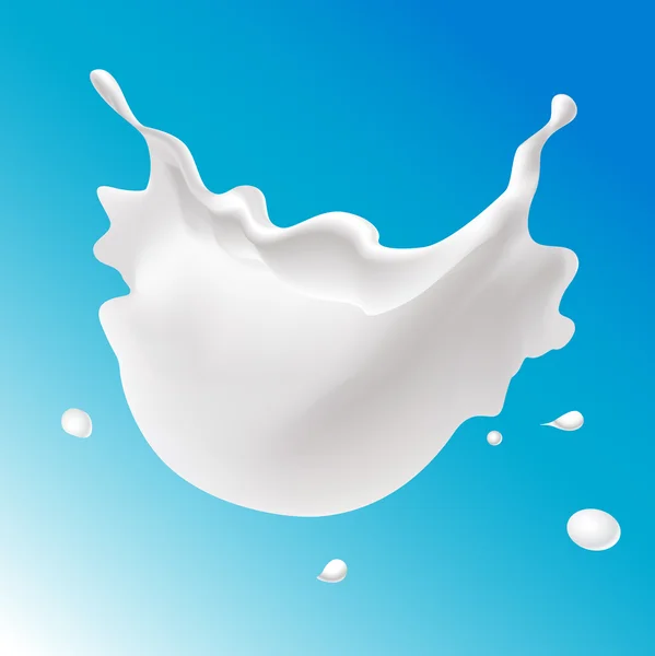 Vector salpicadura de leche sobre fondo azul — Vector de stock