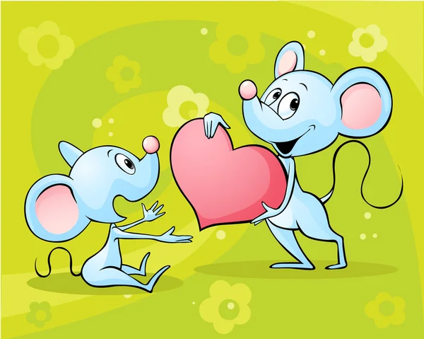 Dwie myszy w miłości - ilustracja wektorowa na streszczenie tło kwiatowy — Wektor stockowy