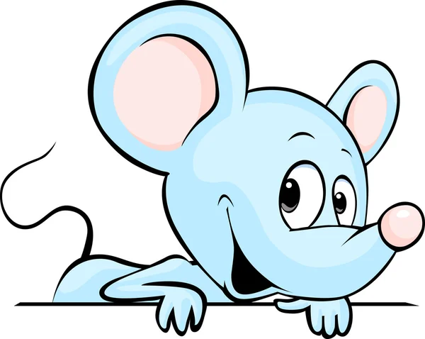 Blue cute mouse cartoon peeking out from white surface — Stock Vector