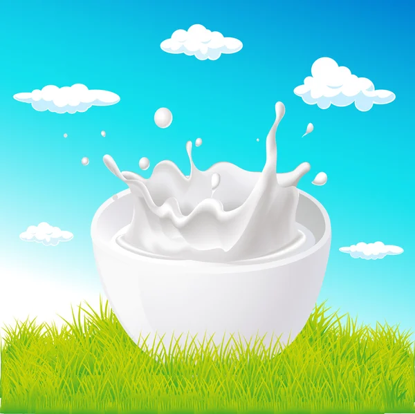 Melk splash op natuurlijke achtergrond - vectorillustratie — Stockvector