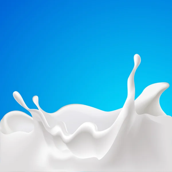 Vector de salpicadura de leche - diseño con fondo azul — Vector de stock