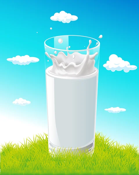 Glas melk met splash op natuurlijke achtergrond — Stockvector