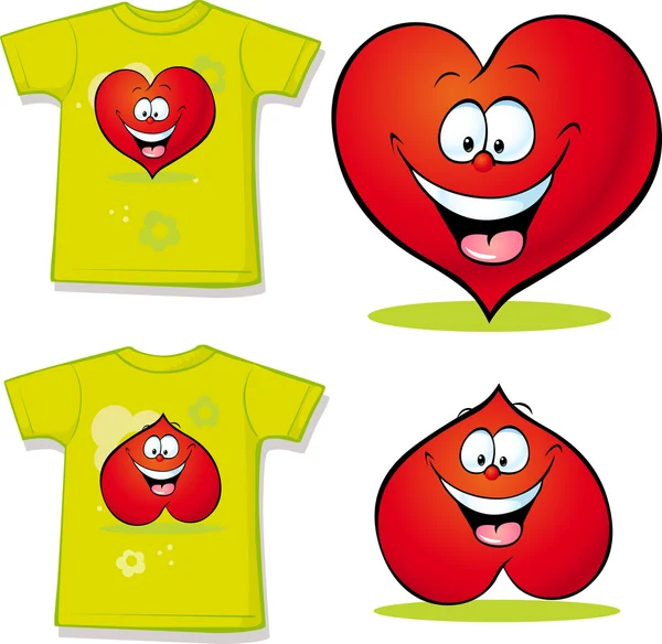 Camisa com desenhos animados coração vermelho — Vetor de Stock