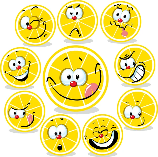 Lemon icon cartoon with funny faces isolated on white — Stock Vector