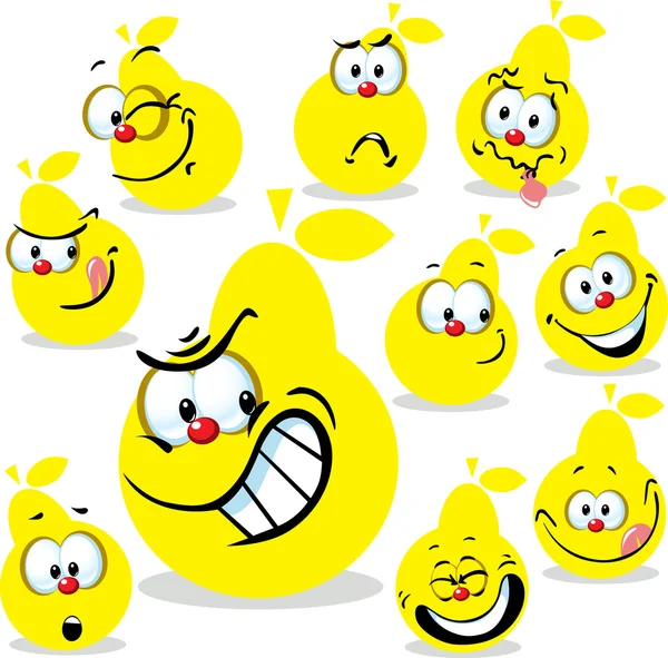 Pear icon cartoon with funny faces isolated on white — Stock Vector