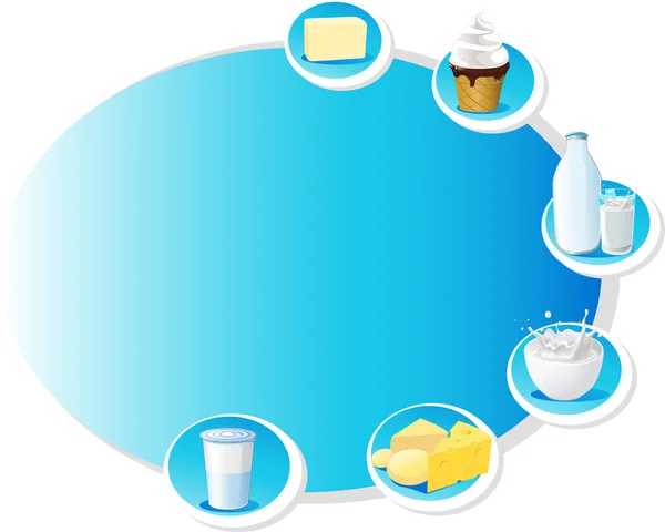 Marco de diseño azul con productos lácteos - ilustración vectorial — Vector de stock