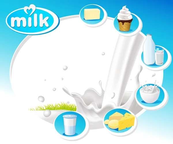 Desenho azul com produtos lácteos - ilustração vetorial —  Vetores de Stock