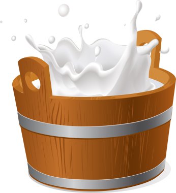 wooden bucket with milk splash isolated on white  - vector illustration
