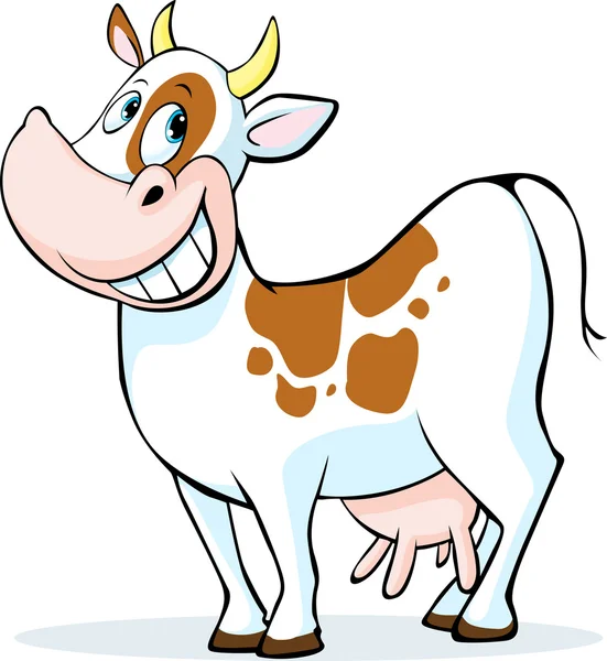 Αστεία αγελάδα κινούμενων σχεδίων στέκεται απομονωθεί σε λευκό φόντο - εικόνα διάνυσμα — Διανυσματικό Αρχείο
