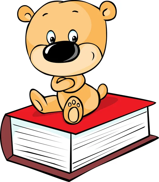 Teddy bear sitting on book isolated on white - vector — Stock Vector